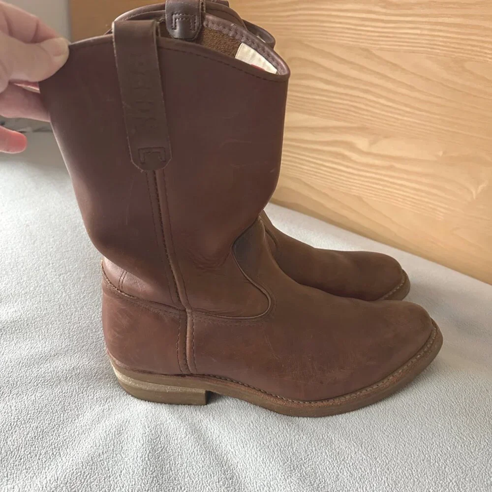 Vtg Red Wing Boots Mens 8.5 E Womens 10 Pecos 1155 Pull On Leather Nail Head Sol